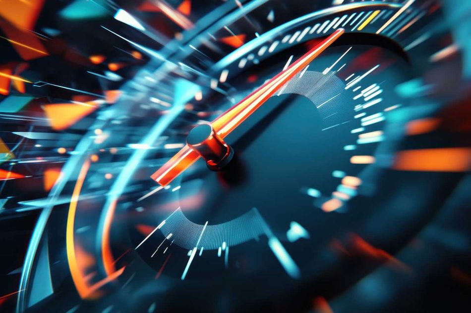 Stylized clock face with motion lines representing time passing, emphasizing Bloodhound Tracking’s fast recovery focus